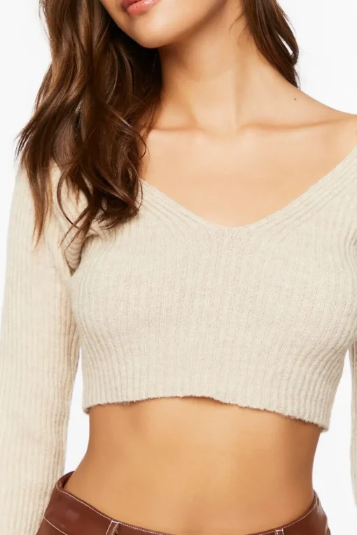 Cropped Rib-Knit Sweater