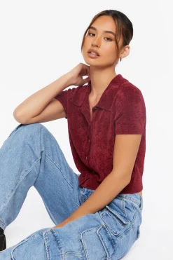Cropped Sweater-Knit Shirt