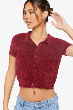 Cropped Sweater-Knit Shirt