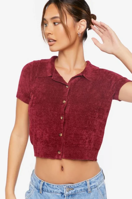 Cropped Sweater-Knit Shirt