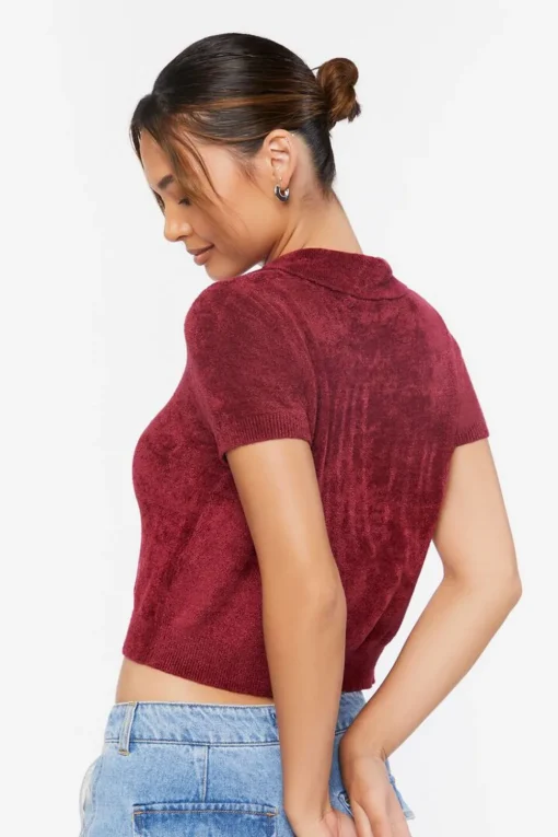 Cropped Sweater-Knit Shirt