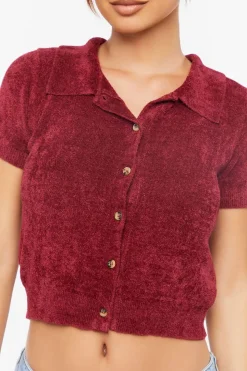 Cropped Sweater-Knit Shirt