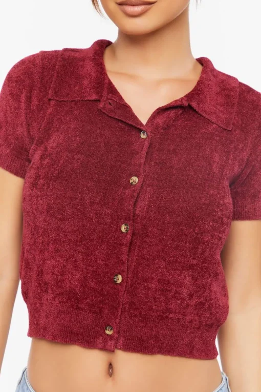 Cropped Sweater-Knit Shirt