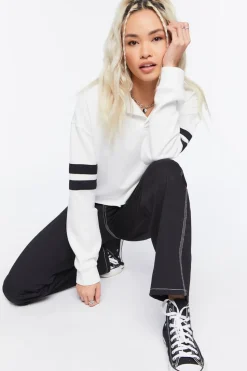Cropped Varsity-Striped Pullover