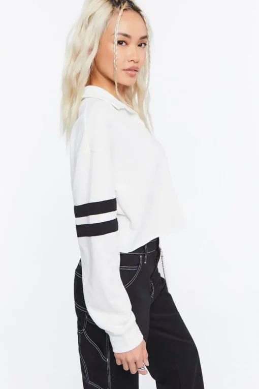 Cropped Varsity-Striped Pullover