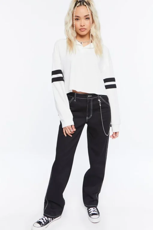 Cropped Varsity-Striped Pullover