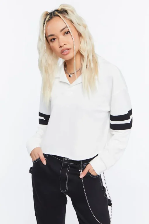 Cropped Varsity-Striped Pullover
