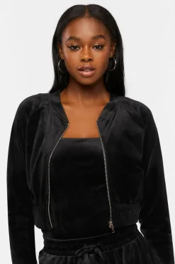 Cropped Velvet Zip-Up Jacket