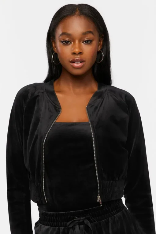 Cropped Velvet Zip-Up Jacket