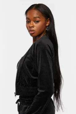 Cropped Velvet Zip-Up Jacket