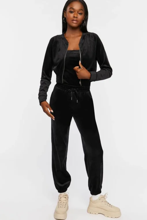 Cropped Velvet Zip-Up Jacket