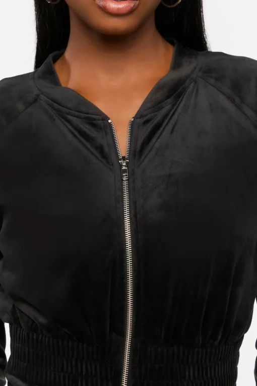 Cropped Velvet Zip-Up Jacket
