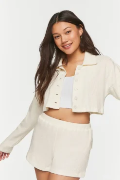 Cropped Waffle Knit Shirt & Shorts Set
