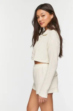 Cropped Waffle Knit Shirt & Shorts Set