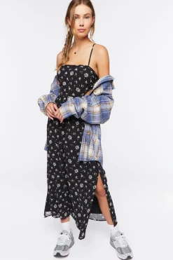 Cutout Chiffon Floral Midi Dress