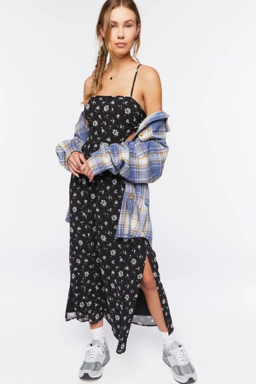 Cutout Chiffon Floral Midi Dress