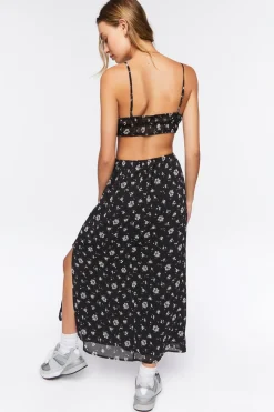 Cutout Chiffon Floral Midi Dress