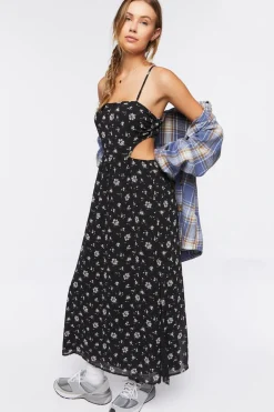 Cutout Chiffon Floral Midi Dress