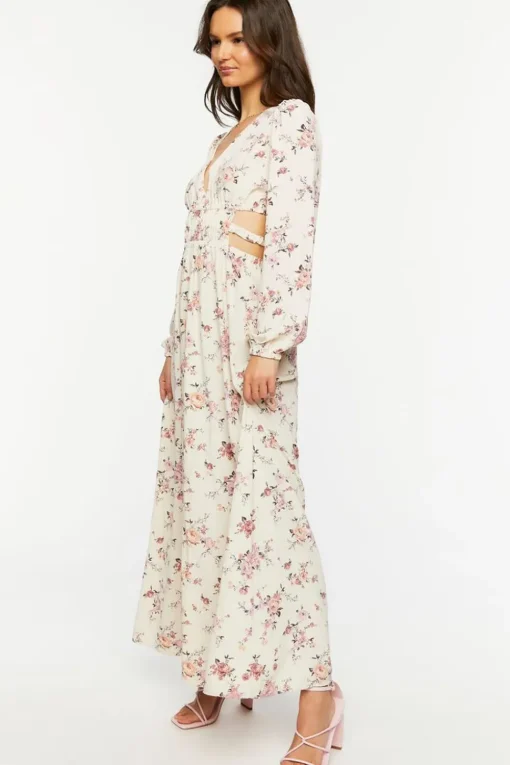 Cutout Floral Print Maxi Dress
