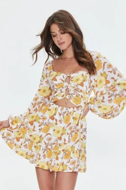 Cutout Floral Print Mini Dress