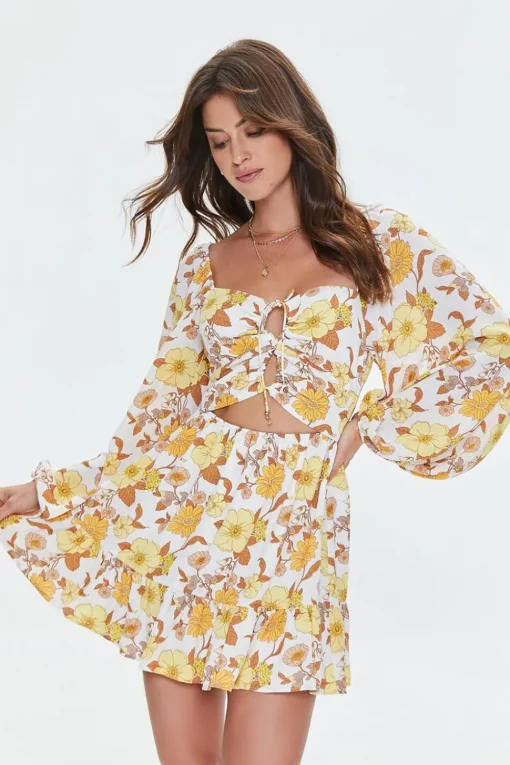 Cutout Floral Print Mini Dress