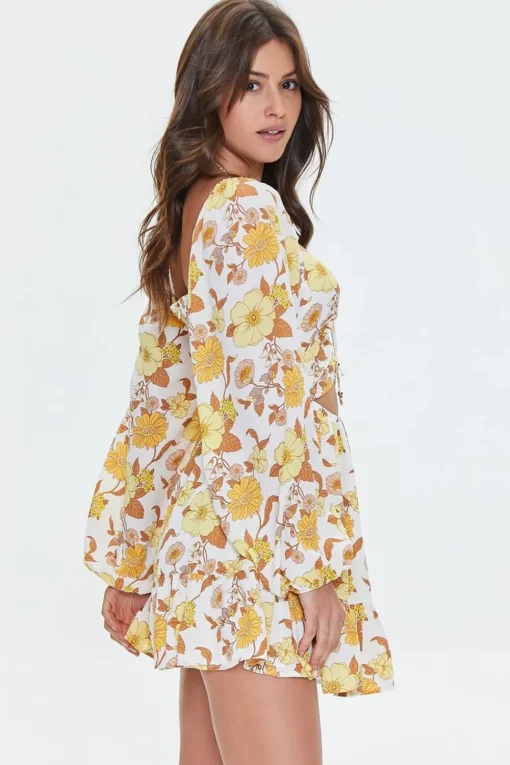 Cutout Floral Print Mini Dress