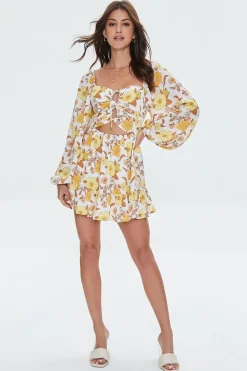 Cutout Floral Print Mini Dress