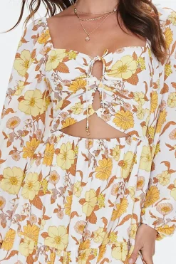 Cutout Floral Print Mini Dress