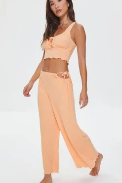 Cutout Lettuce-Edge Pajama Pants