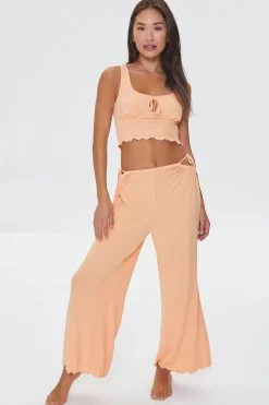 Cutout Lettuce-Edge Pajama Pants