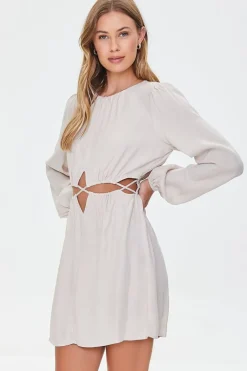 Cutout Peasant-Sleeve Mini Dress