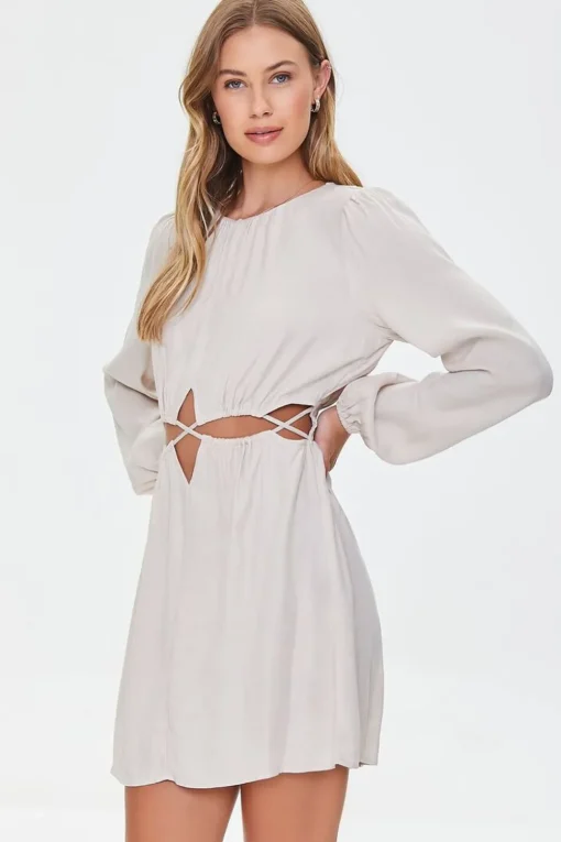 Cutout Peasant-Sleeve Mini Dress