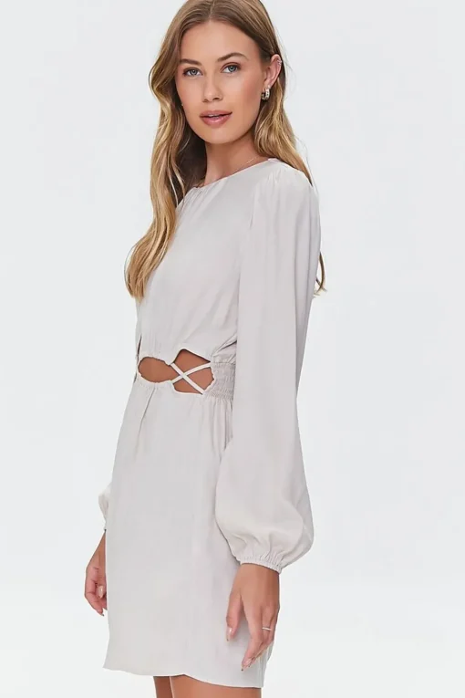Cutout Peasant-Sleeve Mini Dress