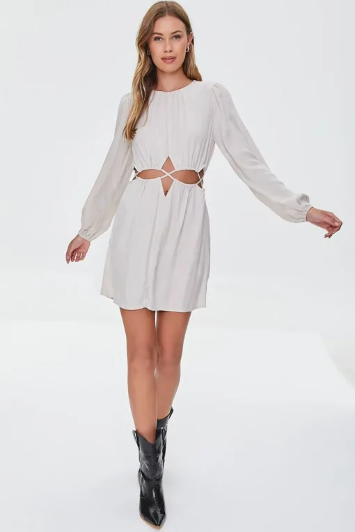 Cutout Peasant-Sleeve Mini Dress