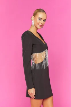 Cutout Rhinestone Fringe Mini Dress
