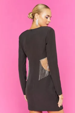 Cutout Rhinestone Fringe Mini Dress