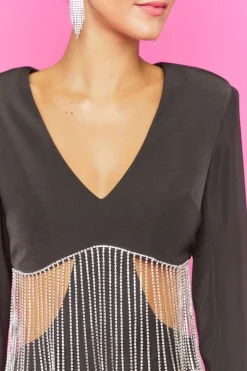 Cutout Rhinestone Fringe Mini Dress