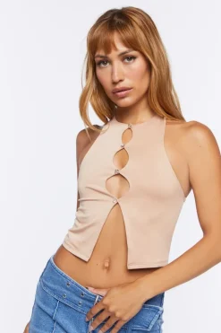 Cutout Split-Front Crop Top