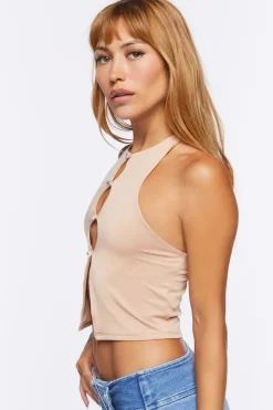 Cutout Split-Front Crop Top