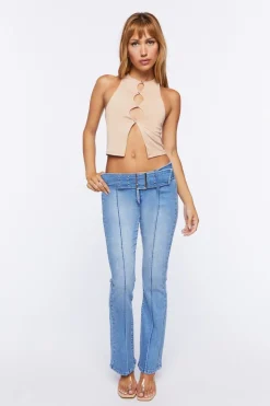 Cutout Split-Front Crop Top