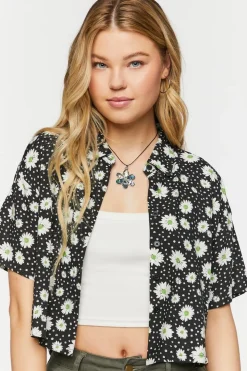 Daisy Print Cropped Shirt