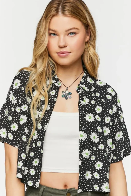 Daisy Print Cropped Shirt