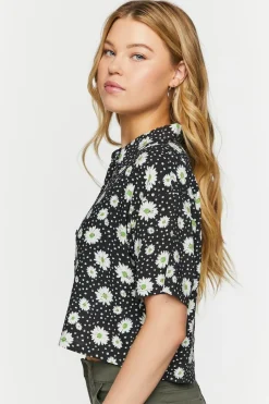 Daisy Print Cropped Shirt