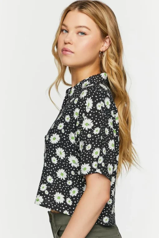 Daisy Print Cropped Shirt