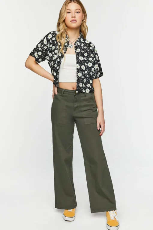 Daisy Print Cropped Shirt