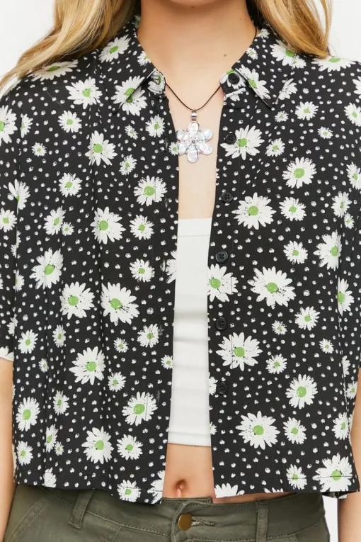 Daisy Print Cropped Shirt