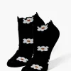 Daisy Print Lettuce-Edge Ankle Socks