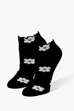 Daisy Print Lettuce-Edge Ankle Socks