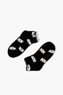 Daisy Print Lettuce-Edge Ankle Socks