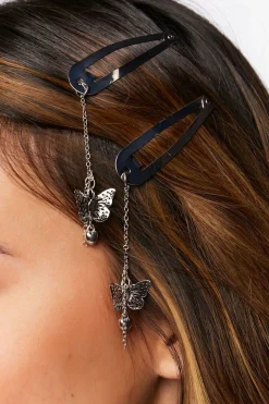 Dangling Butterfly Snap Hair Clip Set